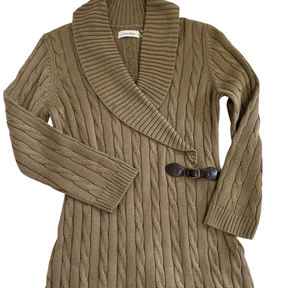 Calvin Klein Cable Knit Sweater Dress with Belt - Picture 3 of 7